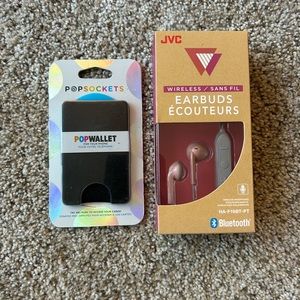 New Bluetooth headphone and a card holder that goes on the back of your phone